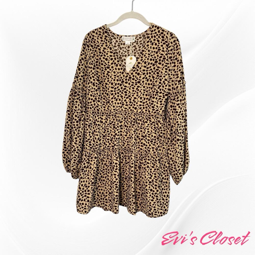 Loveriche Mini Women's Long Sleeves BrownBohemian Cheetah Print Sz M NWT